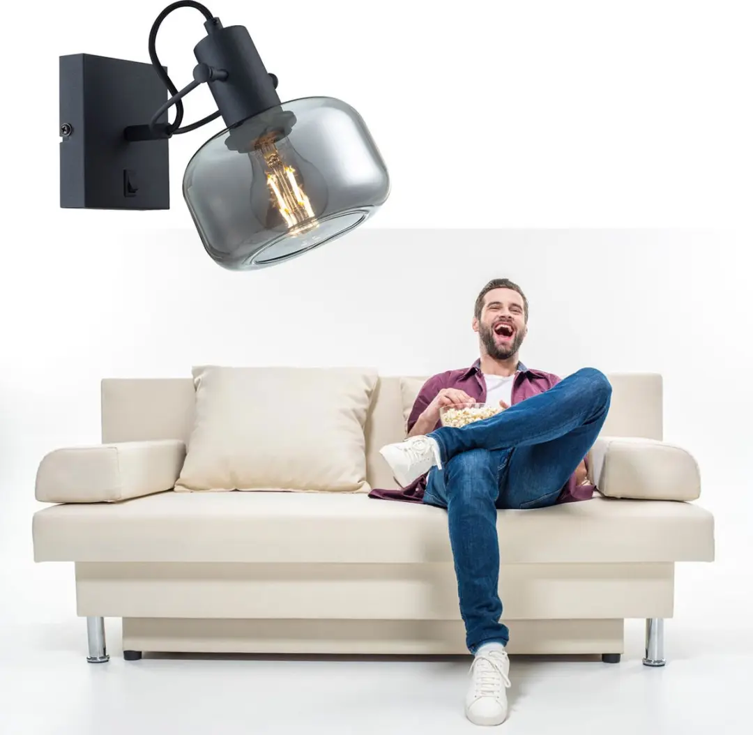 Steinhauer Wandlamp Glaslic 3864ZW - Zwart - Smoke glas - afbeelding 6 van 6