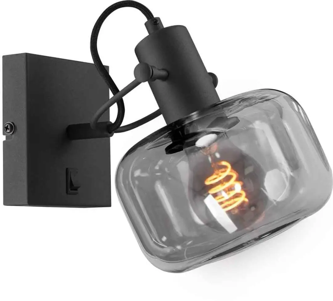 Steinhauer Wandlamp Glaslic 3864ZW - Zwart - Smoke glas