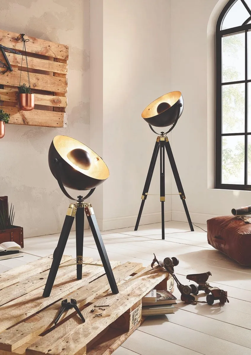 EGLO Covaleda Vloerlamp - Staande lamp - E27 - 1 lichts - 164 cm - driepoot - Zwart/Goud