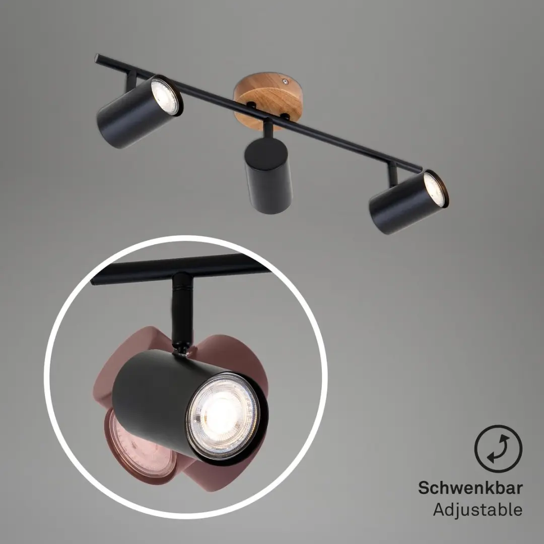 Briloner Wood & Style Plafondlamp 3x GU10 - Hout/Metal - Zwart