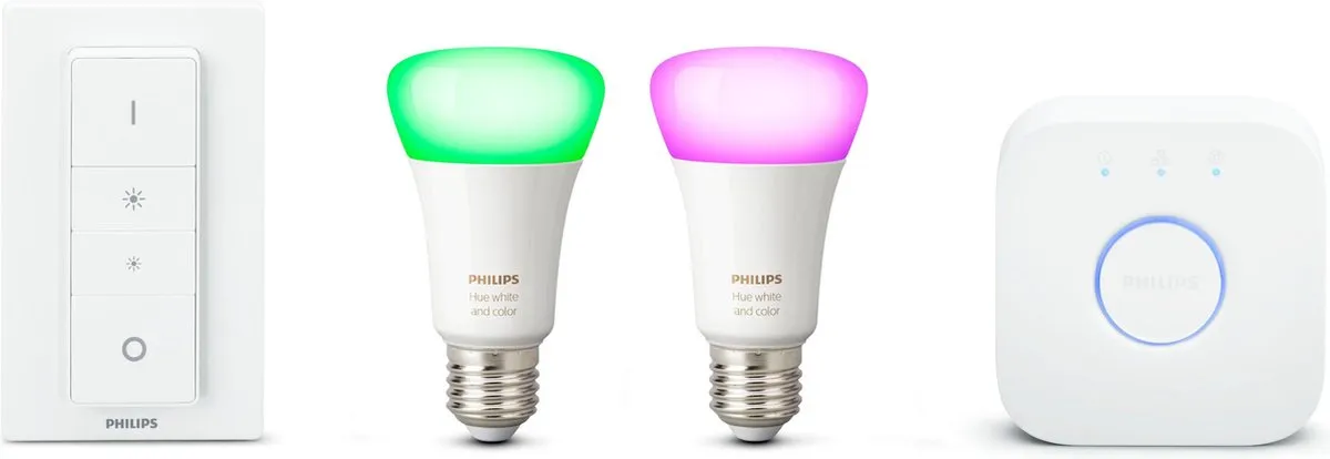 Philips Hue Starterpakket E27 White and Color Ambiance - 2x9W - Incl. Bridge & Dimmer