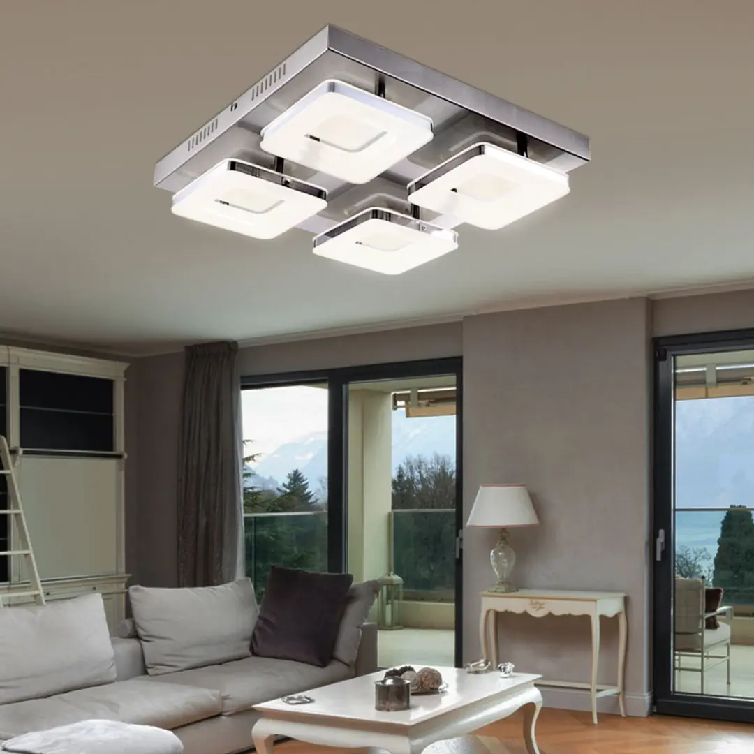 Globo Plafondlamp 4-vlammen 540Lm Warm Wit - 39x39cm Zilver - afbeelding 6 van 6