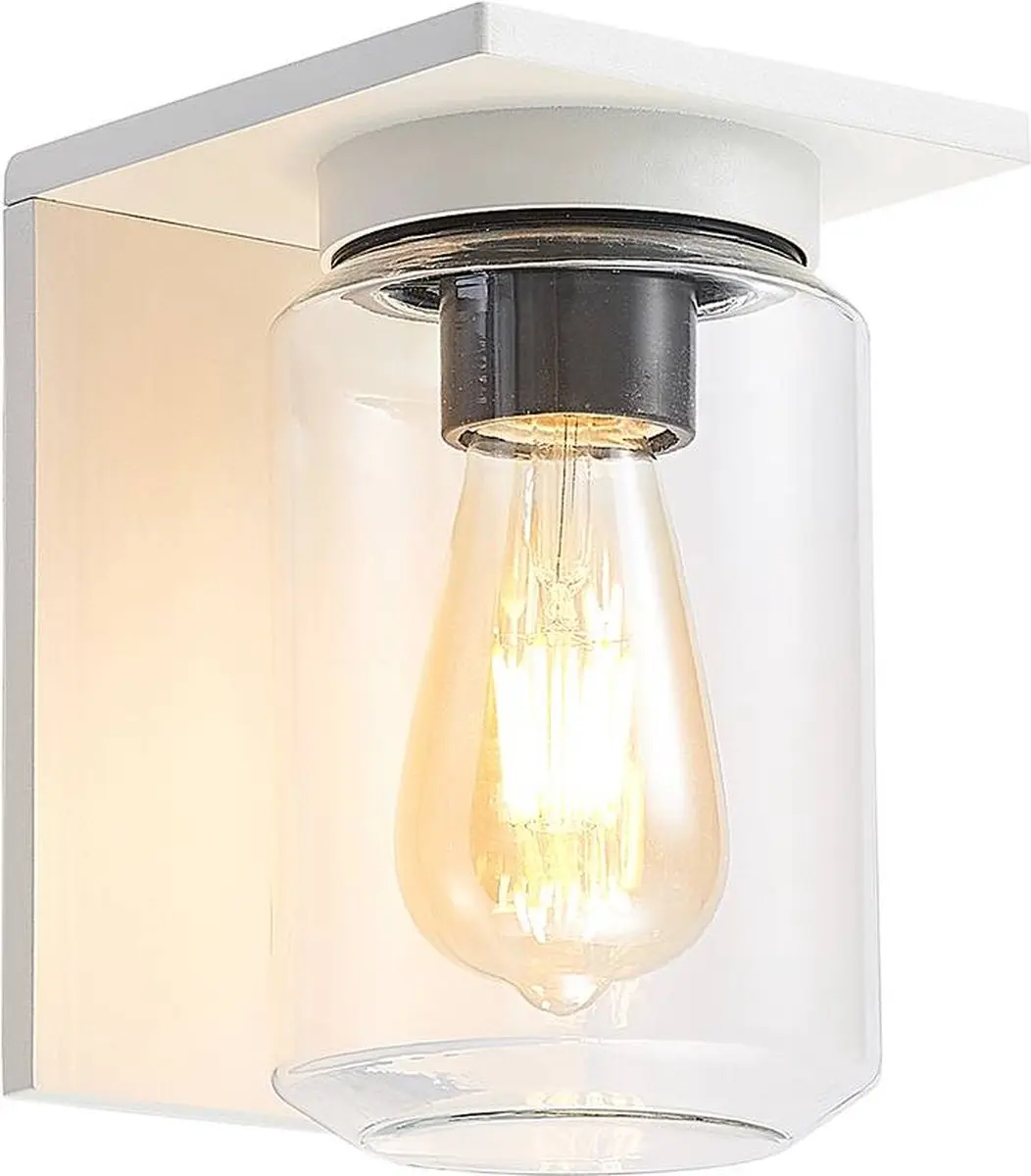 Lucande Wandlamp Buiten 1 Licht E27 - Aluminium/Gehard Glas - Wit/Transparant