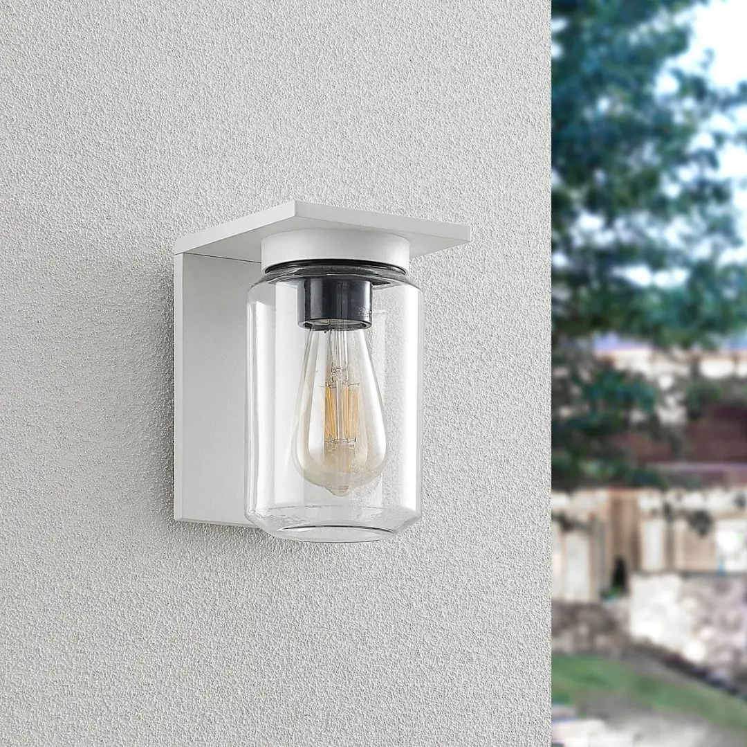 Lucande Wandlamp Buiten 1 Licht E27 - Aluminium/Gehard Glas - Wit/Transparant