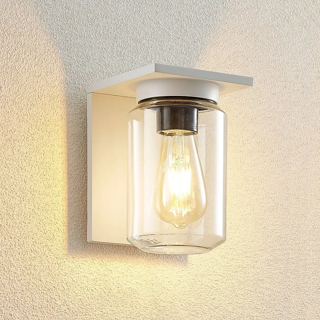 Lucande Wandlamp Buiten 1 Licht E27 - Aluminium/Gehard Glas - Wit/Transparant