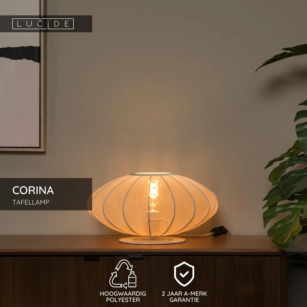 Lucide Corina Tafellamp Ø40cm - Beige