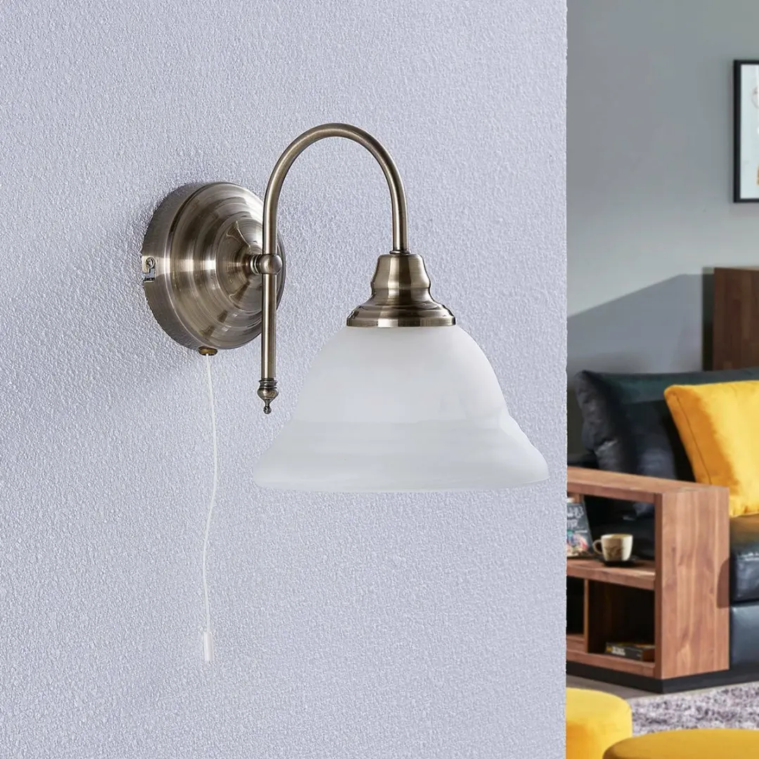 Lindby Wandlamp Antiek Messing Wit - 1 Lichtpunt E14