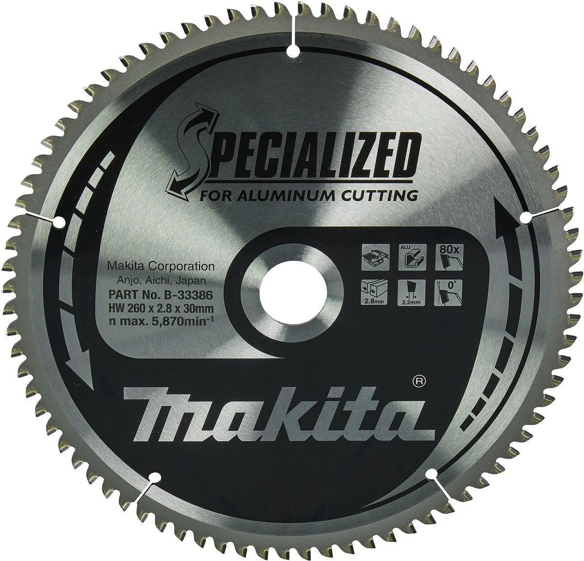 Makita B-33386 Aluminium Zaagblad 260x30x2,8mm 80T