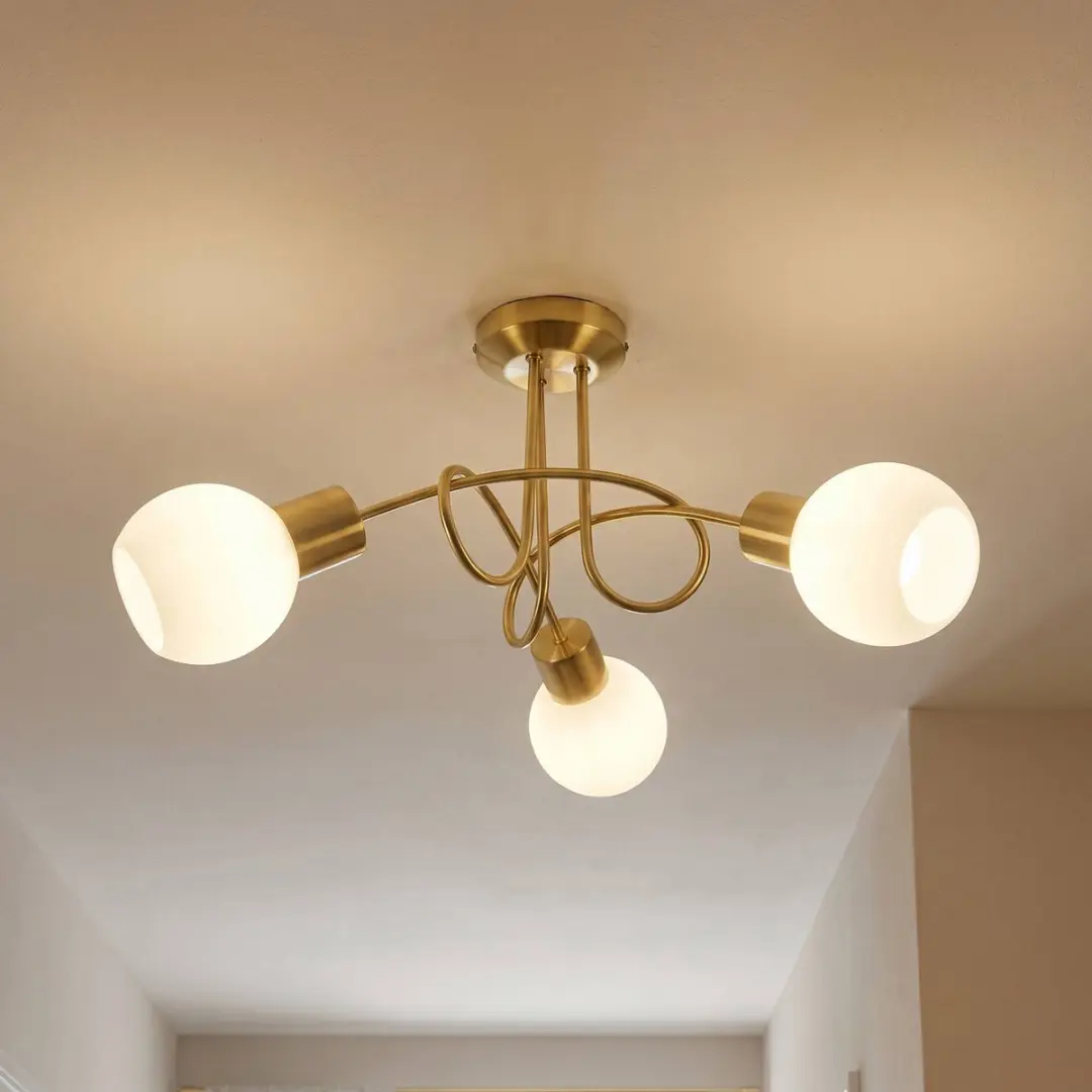 Lindby Plafondlamp 3 Lichtpunten - Ø52cm - Messing/Opaalwit