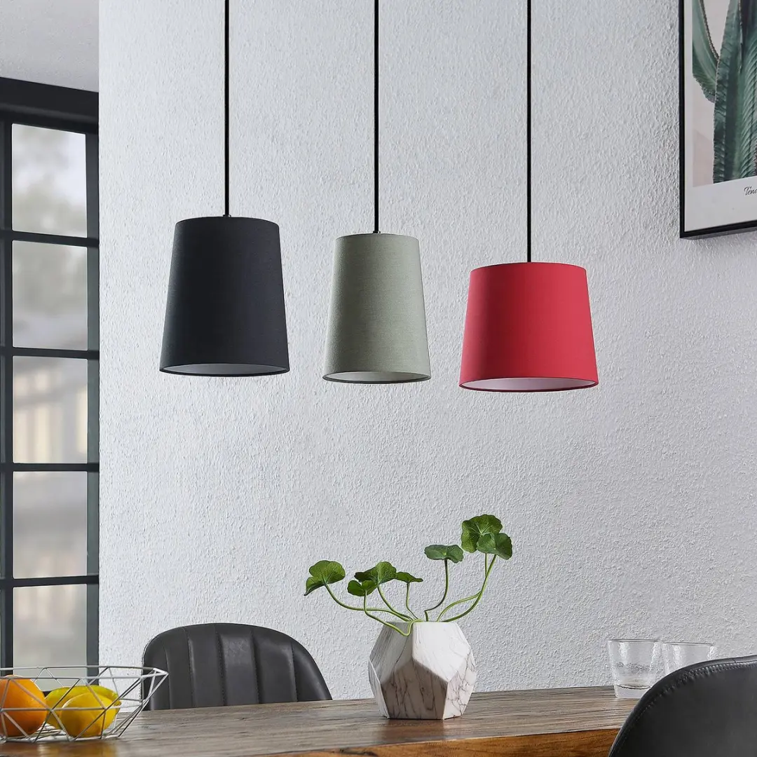 Lindby Hanglamp 3-lichts Hout E27 - Hout naturel/rood/grijs/zwart