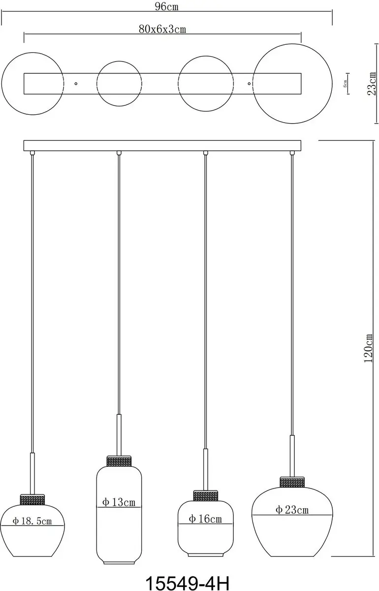 Globo Hanglamp E27 4x - Zwart - Smoke Glas - afbeelding 6 van 6