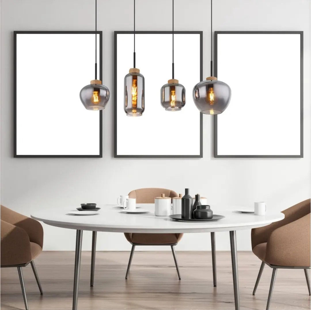 Globo Hanglamp E27 4x - Zwart - Smoke Glas