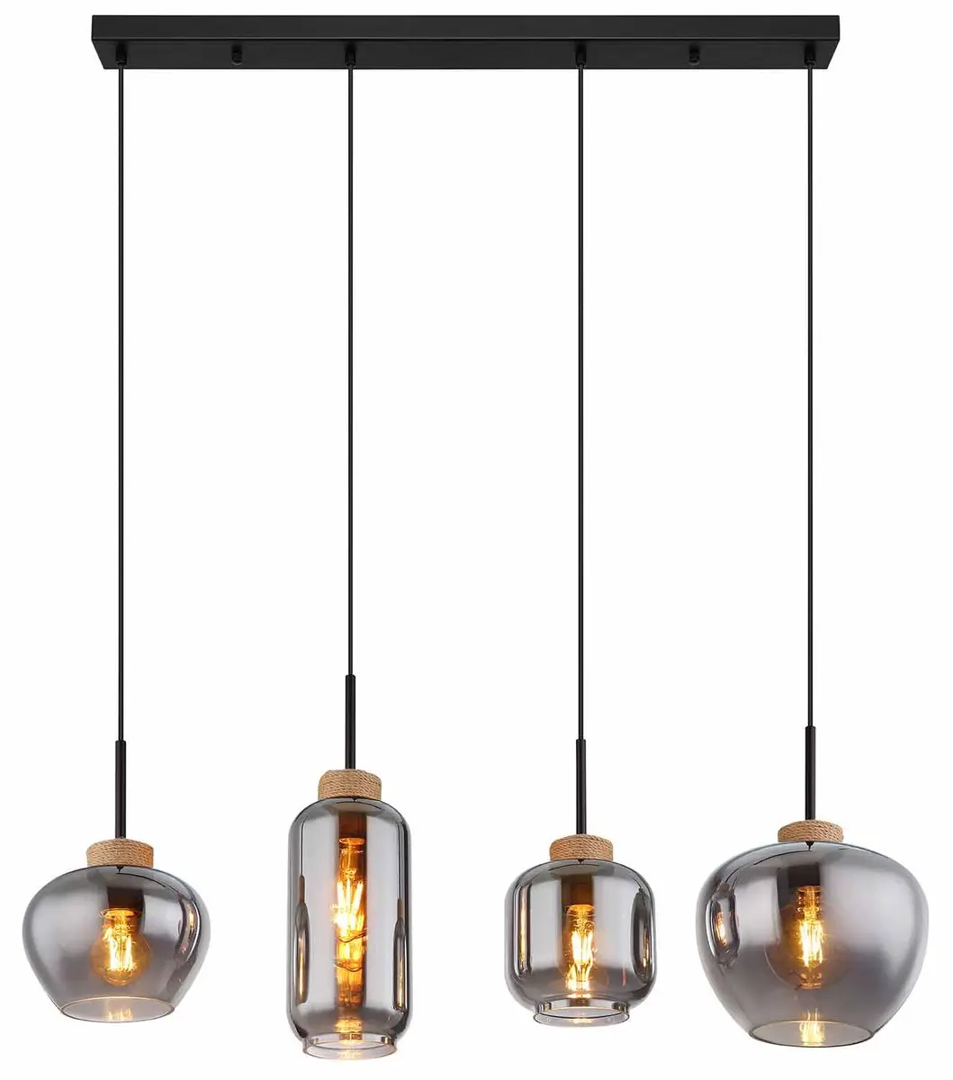 Globo Hanglamp E27 4x - Zwart - Smoke Glas