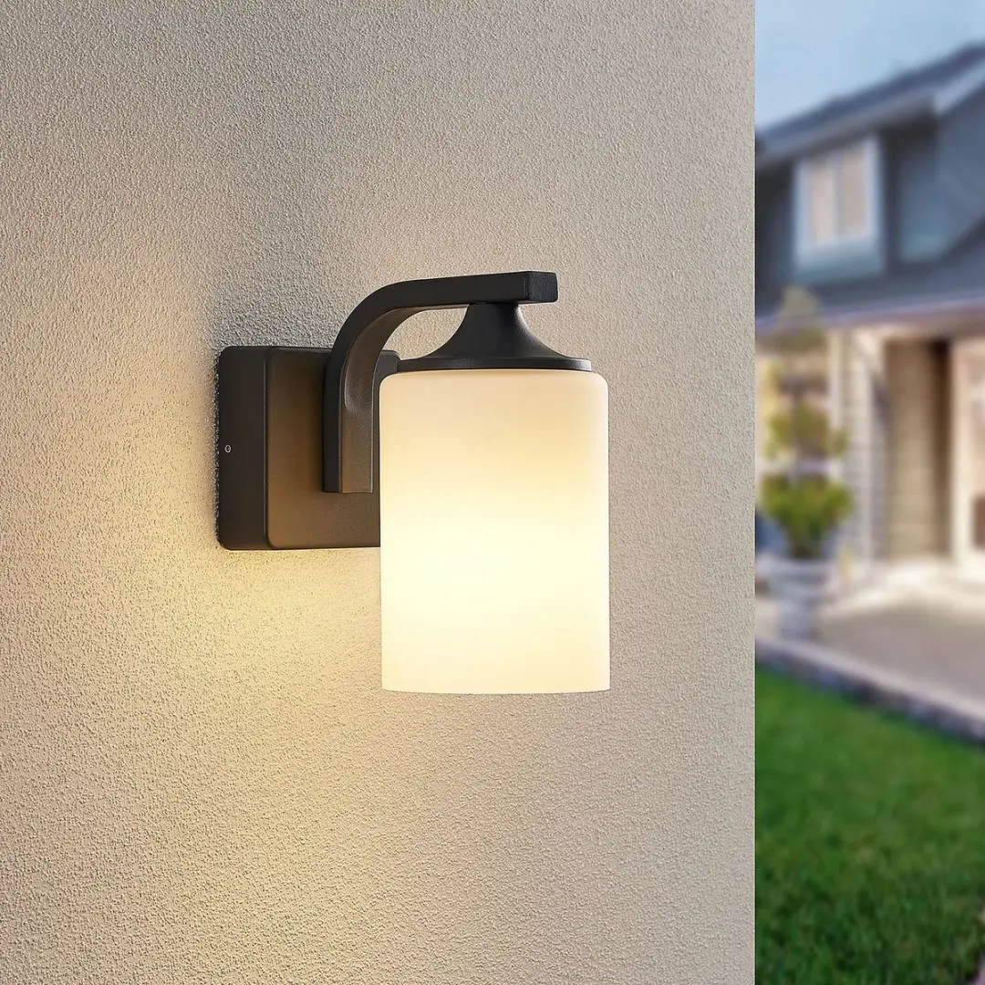 Lindby Wandlamp Buiten Aluminium Glas 1 Lichtpunt E27 - Donkergrijs