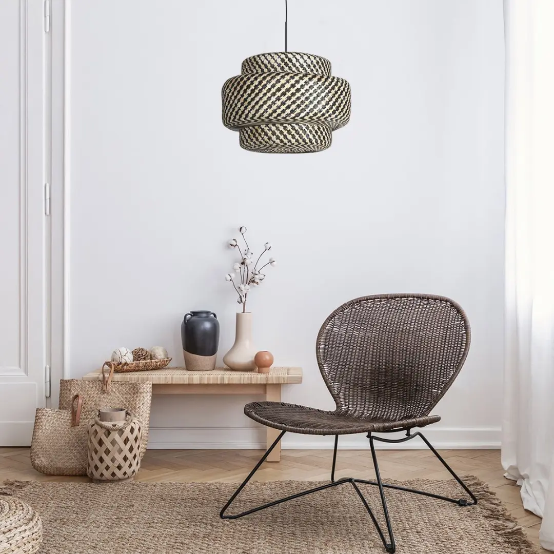 Steinhauer Nox Light 4478ZW Hanglamp - Bamboe kap 53cm - Beige/Zwart