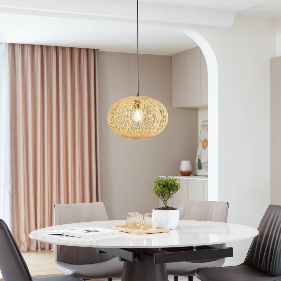 Lindby Hanglamp Bamboe Zwart - 1 Lichtpunt E27