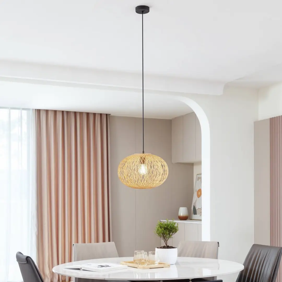 Lindby Hanglamp Bamboe Zwart - 1 Lichtpunt E27