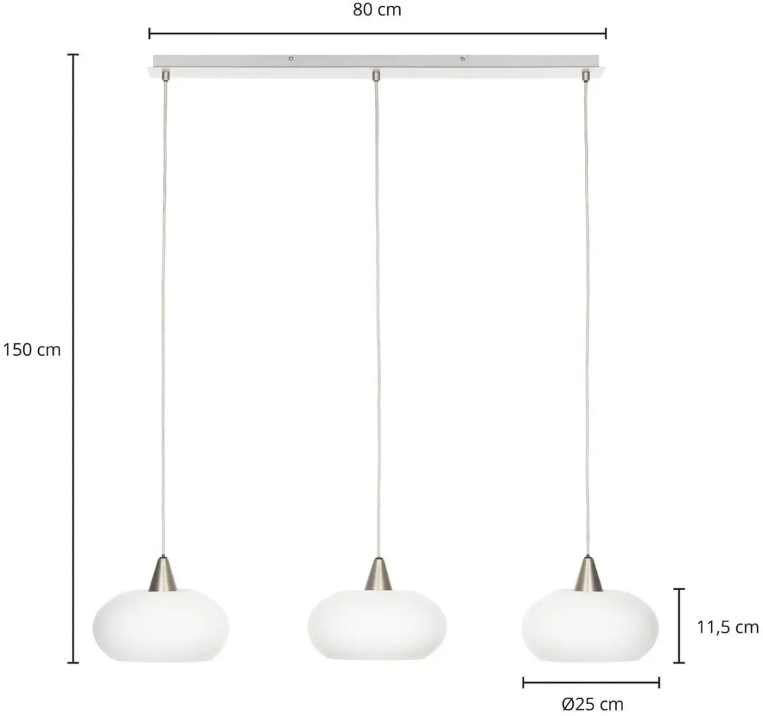 Lucande Hanglamp 3-lichts Glas Staal - 25cm - E27 - Wit Mat Nikkel