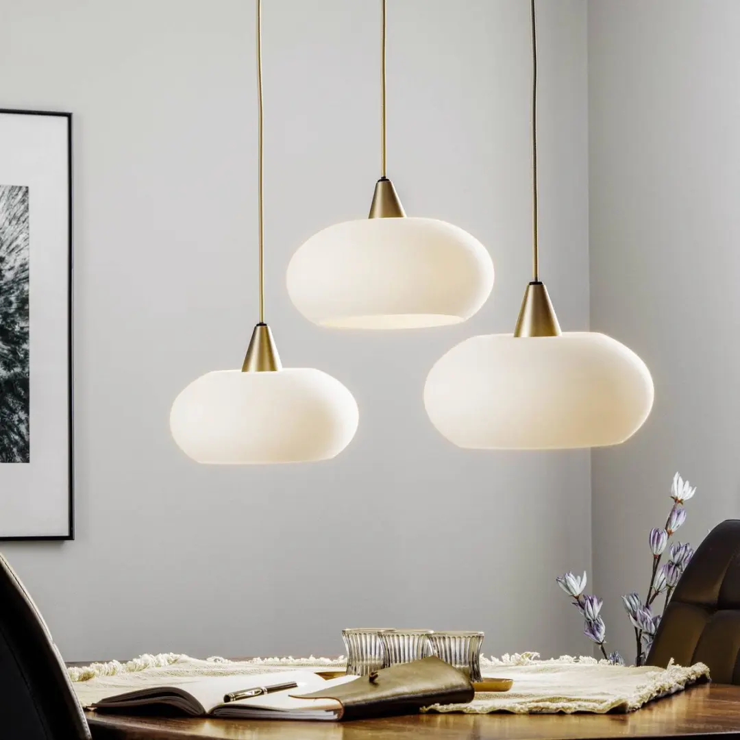 Lucande Hanglamp 3-lichts Glas Staal - 25cm - E27 - Wit Mat Nikkel