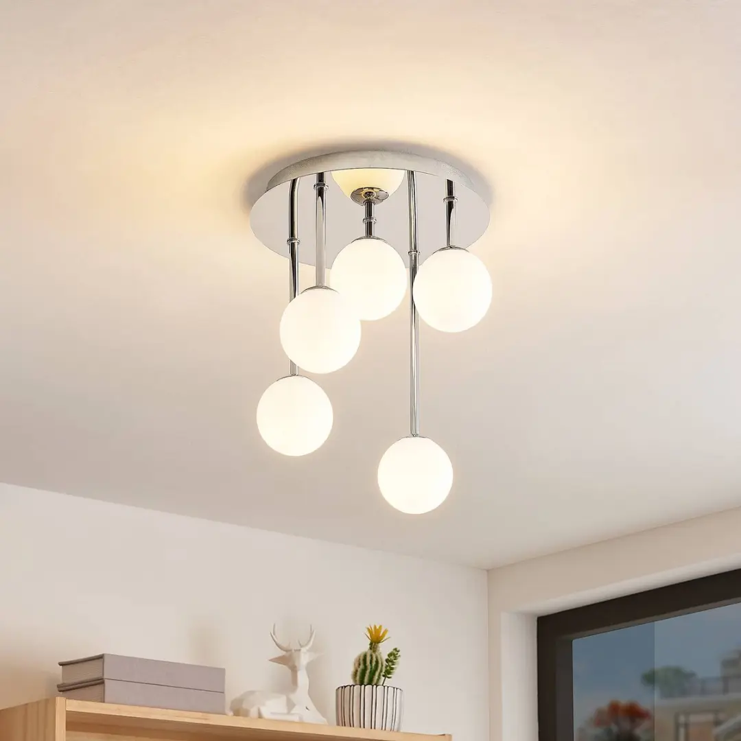Lindby Plafondlamp 5-Lichts G9 - 27cm - Chroom/Wit