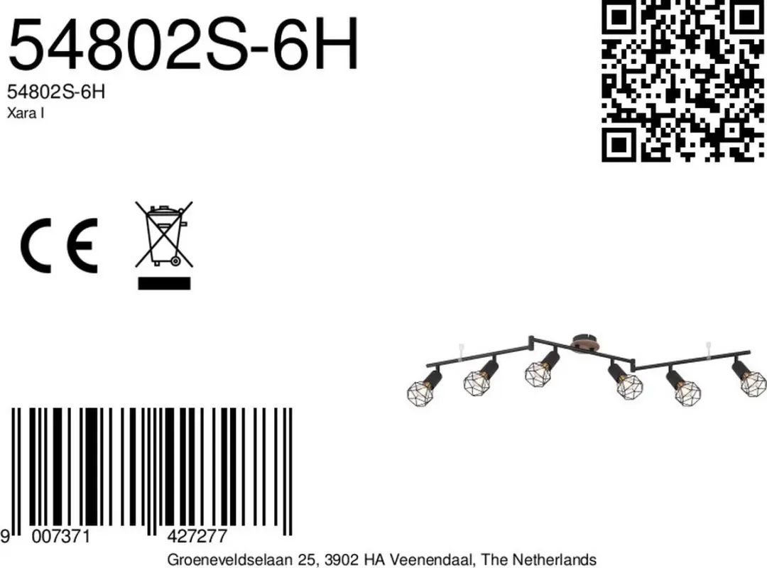 Globo Xara I Opbouwspot E14 - 6 Stuks - Ø8cm - Zwart - afbeelding 6 van 6