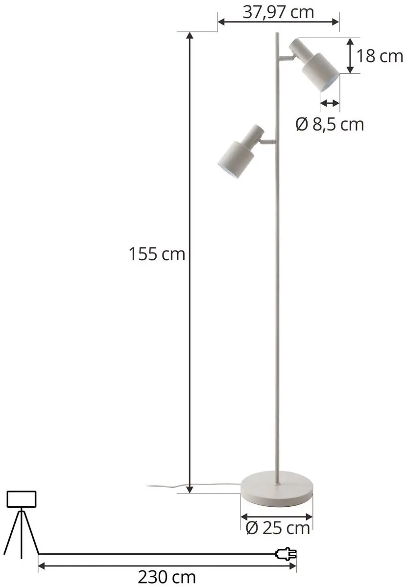 Lindby Vloerlamp 2-lichts IJzer 155cm - Beige