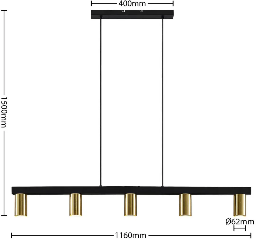 Lindby Hanglamp 5-lichten Messing/Zwart - GU10