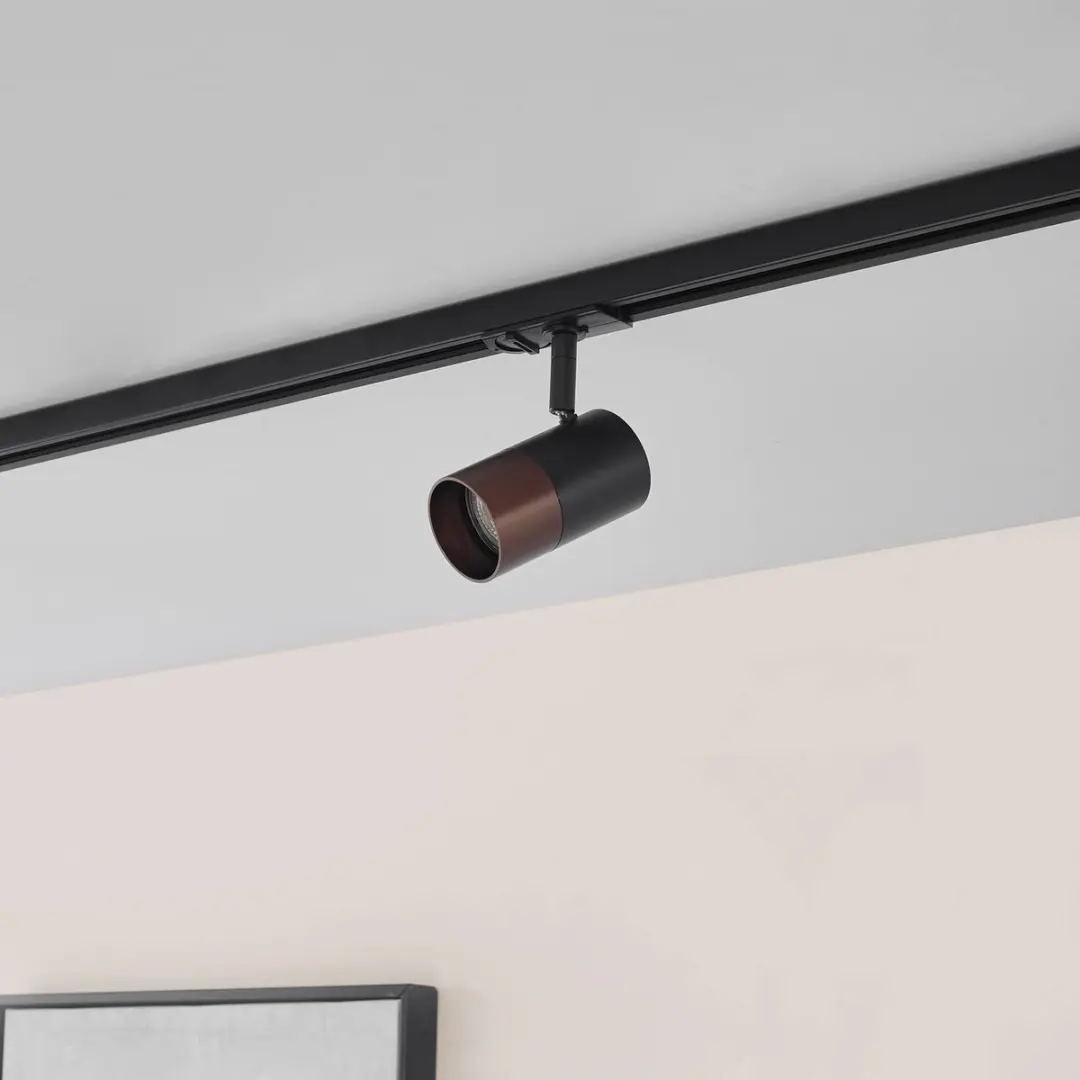 Lindby 1-fase Railverlichting GU10 - 1 Lichtpunt - Zwart/Koffiebruin Metallic
