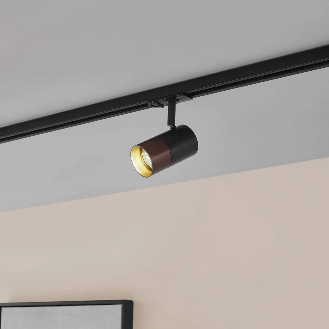 Lindby 1-fase Railverlichting GU10 - 1 Lichtpunt - Zwart/Koffiebruin Metallic