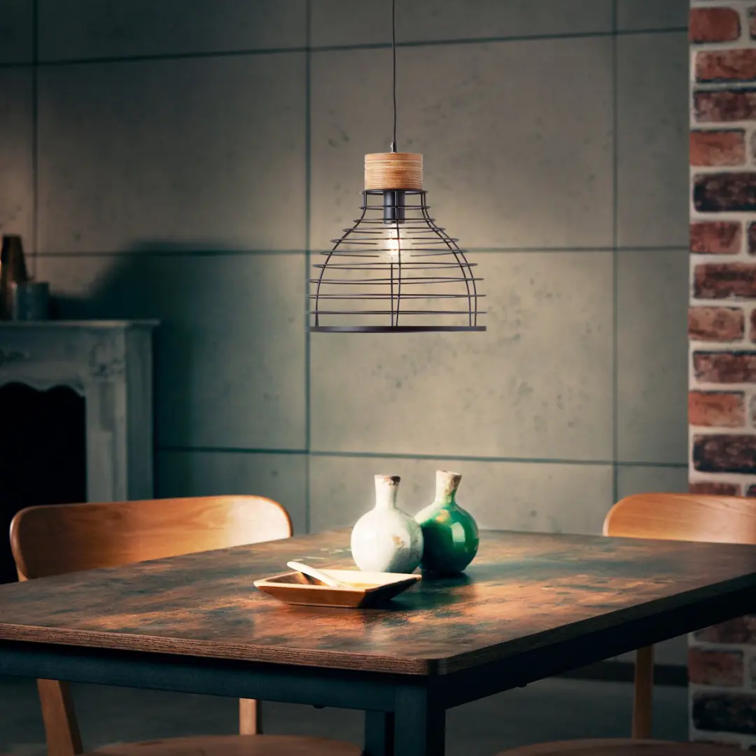 Brilliant Avia Hanglamp E27 - 52W - Zwart/Hout