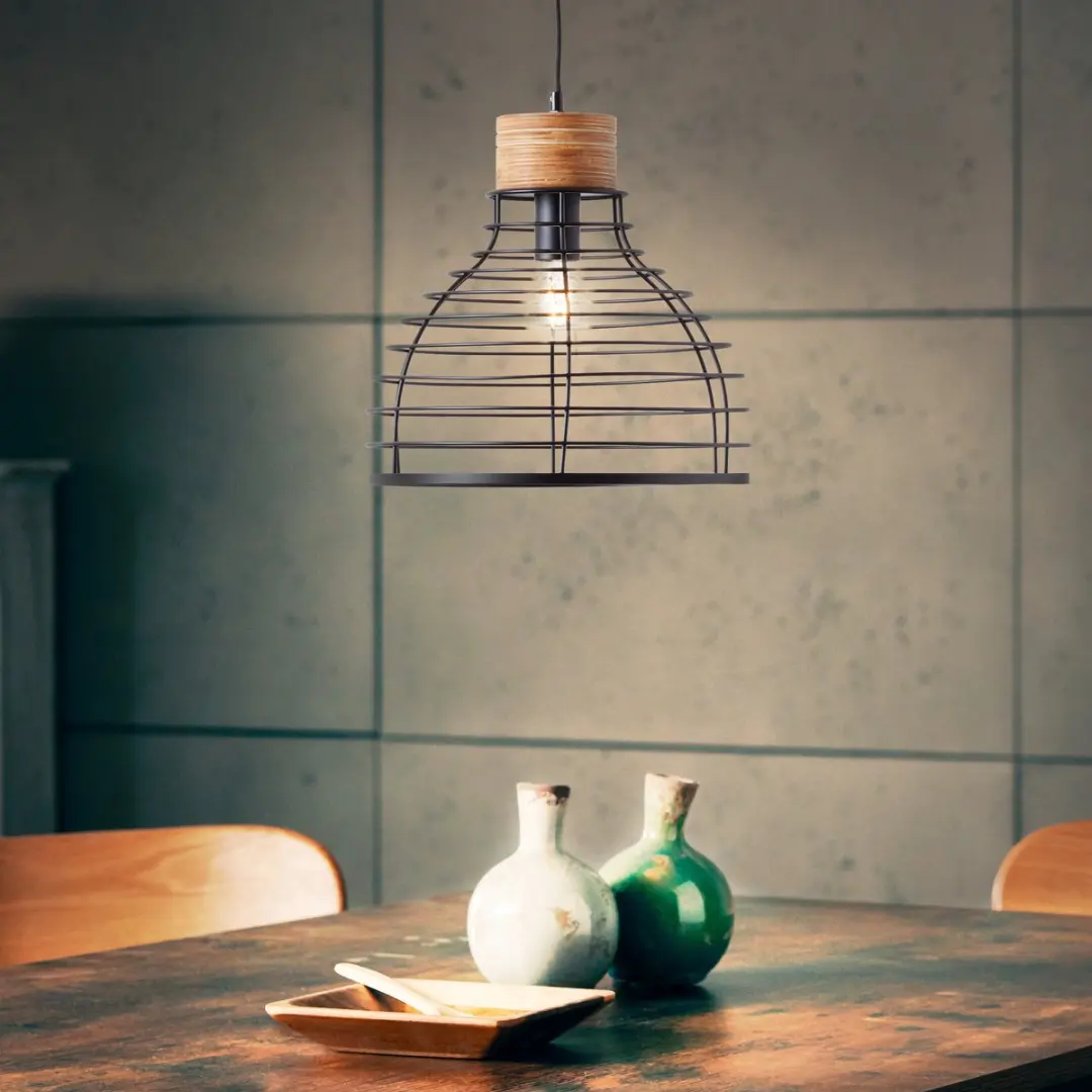 Brilliant Avia Hanglamp E27 - 52W - Zwart/Hout