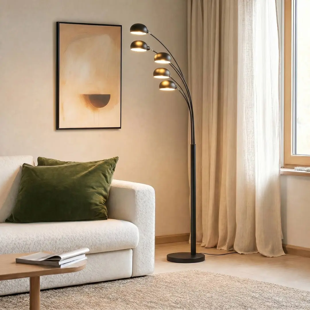 Lindby Vloerlamp 5-lichts E14 - 198cm - Mat zwart/mat nikkel