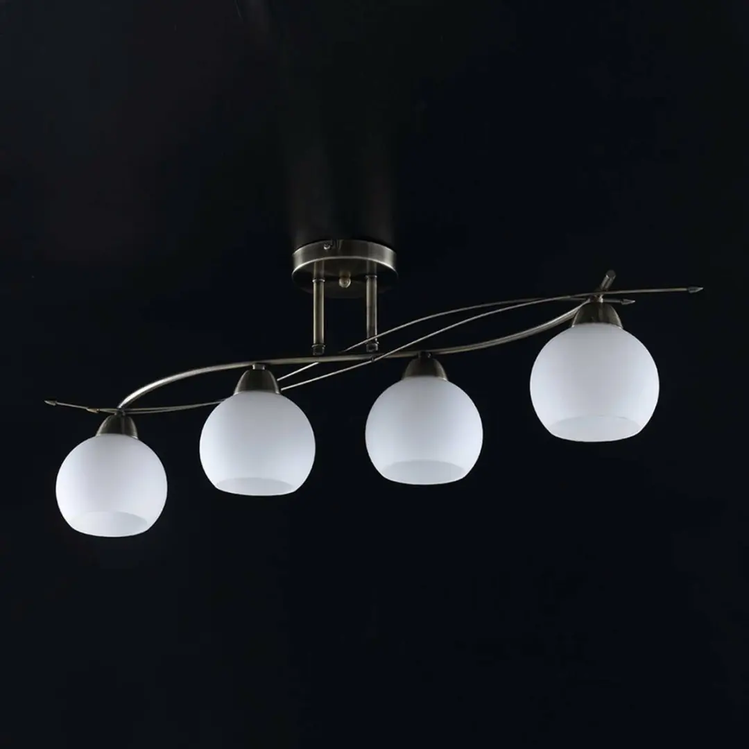 Lindby Plafondlamp 4-Lichts Glas Metaal - Wit/Antiek Messing