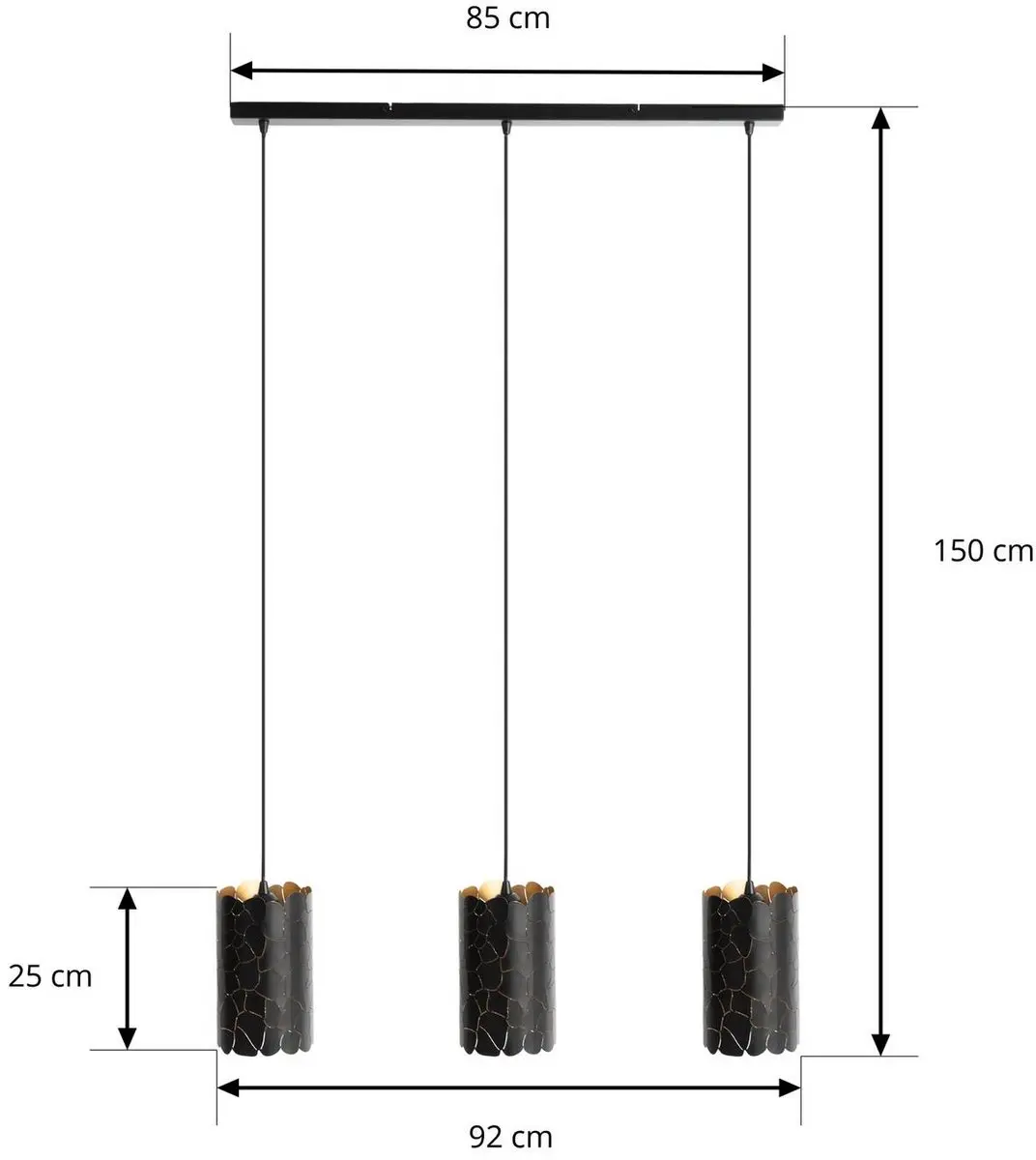 Lindby Hanglamp 3-lichts Metaal Zwart/Goud - E27