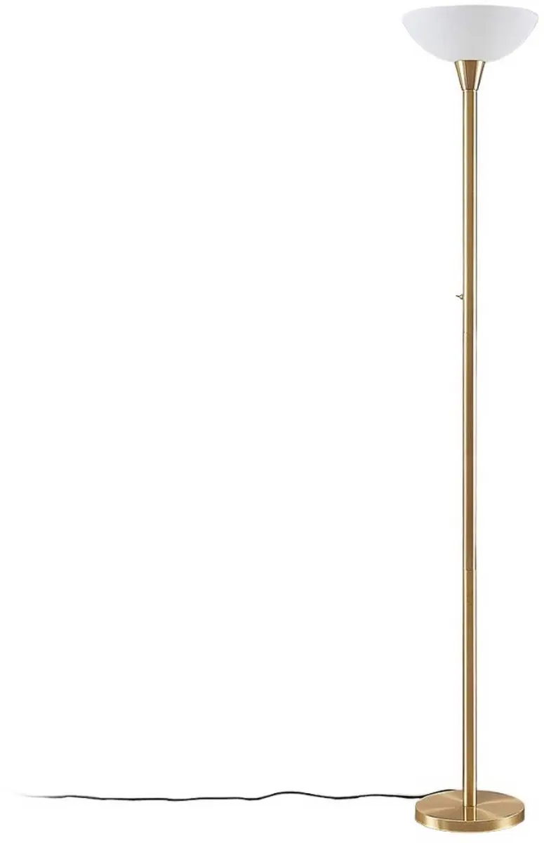 Lindby Vloerlamp Metaal Glas 180cm - E27 - Mat Messing/Wit