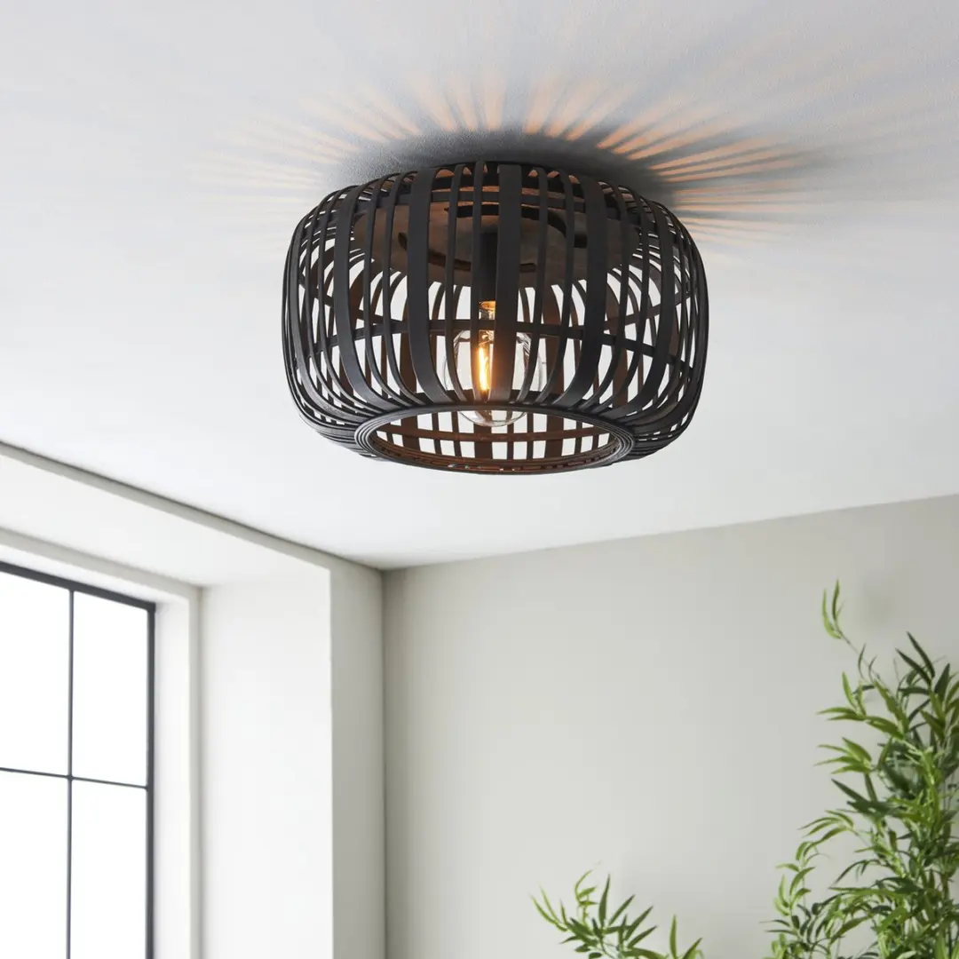 Brilliant Woodrow Plafondlamp E27 - Hout/Zwart