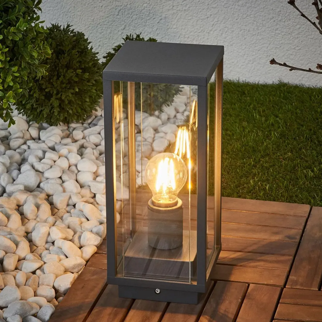 Lucande Sokkellamp Aluminium Glas 35cm E27 Antraciet