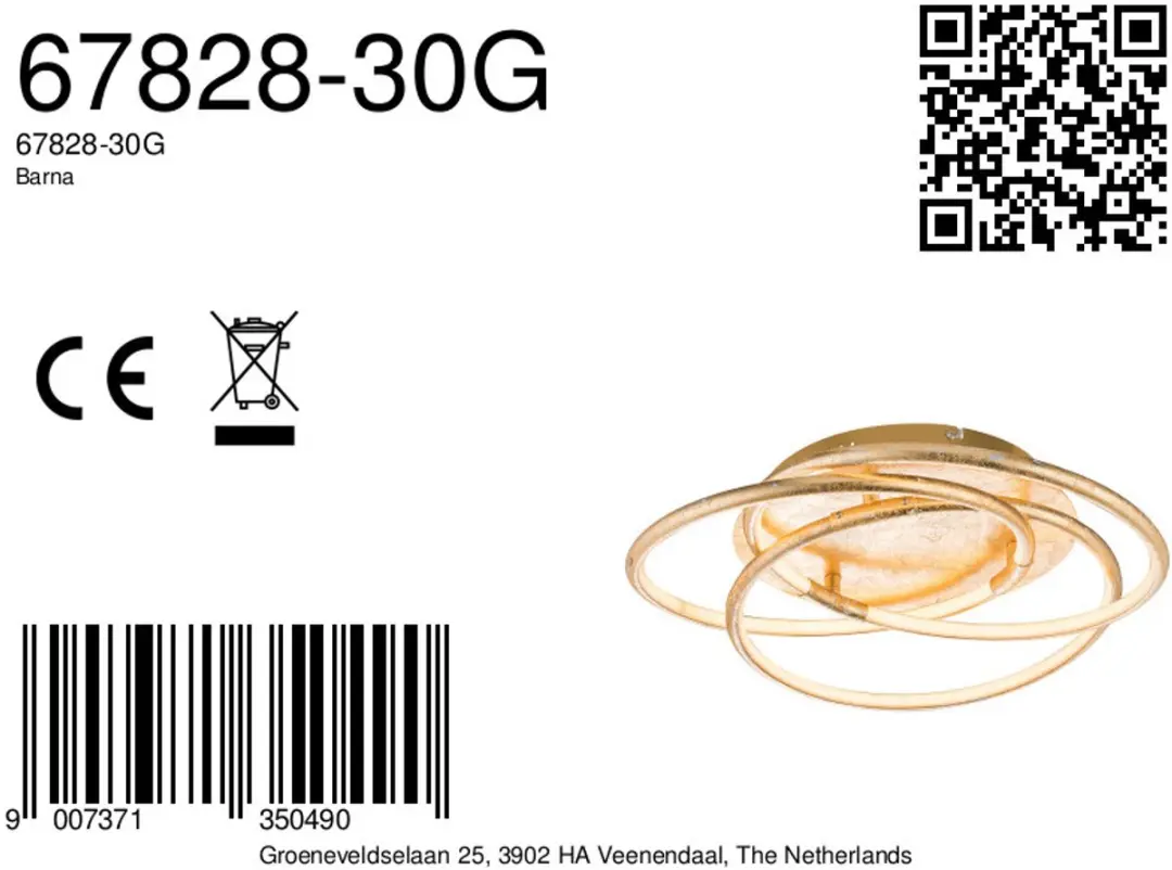 Globo Barna Plafondlamp Ø50cm - Goud - LED 67828-30G - afbeelding 6 van 6