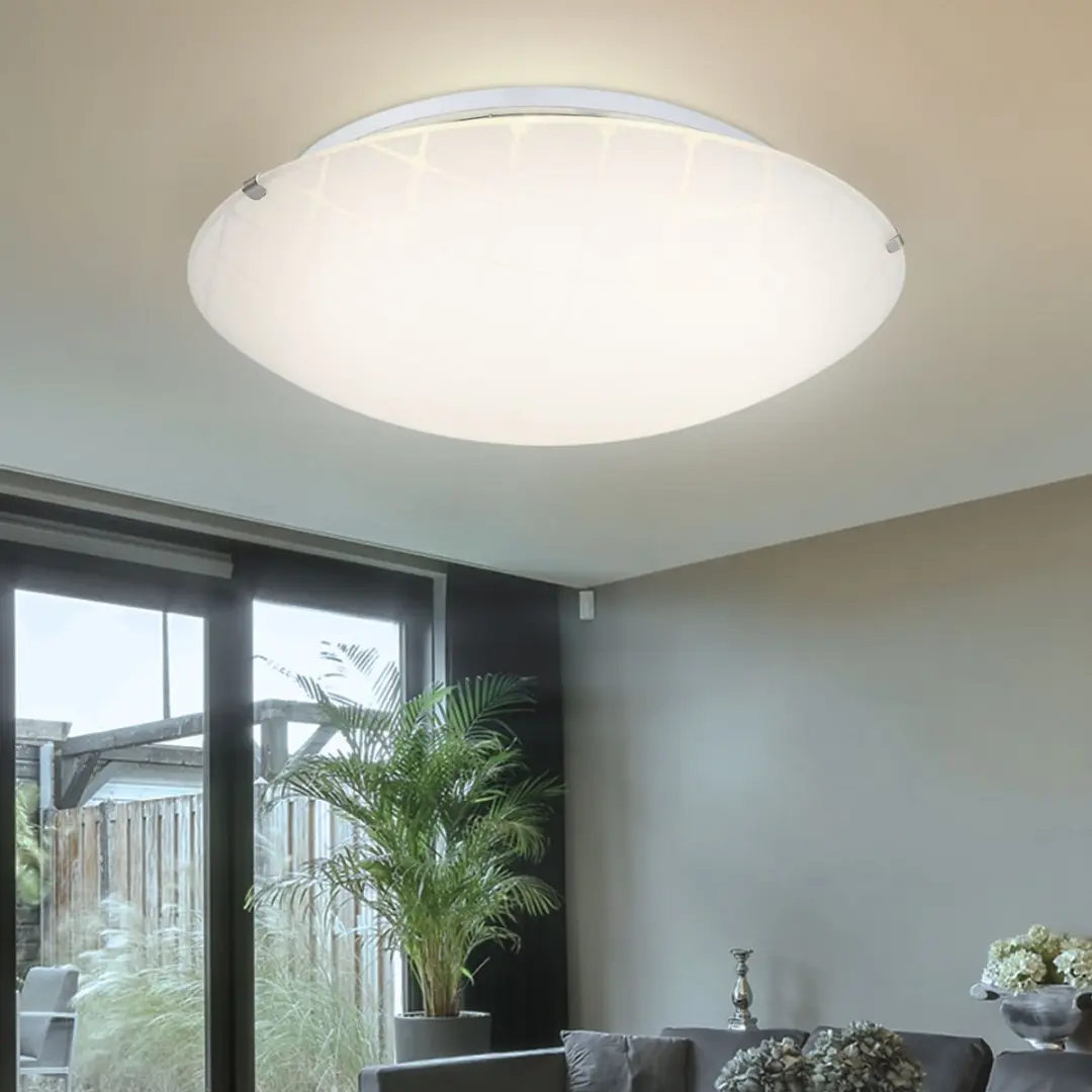 Globo Plafondlamp 12W 900lm - 3500K - Chroom/Opaal - 30x10cm