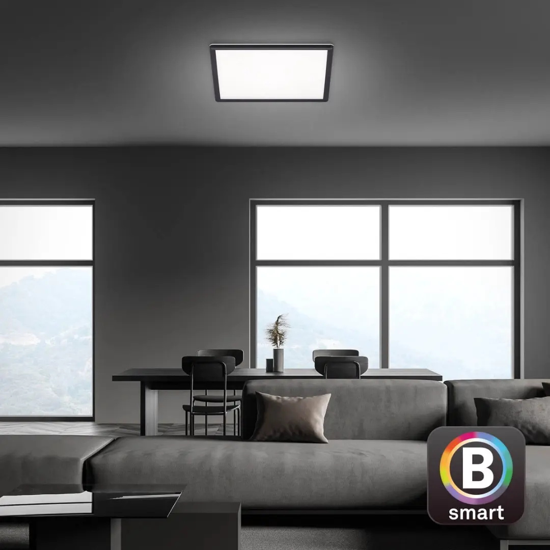 Briloner Slim S LED Plafondlamp 22W - Nachtlicht & Timer - 42cm Zwart