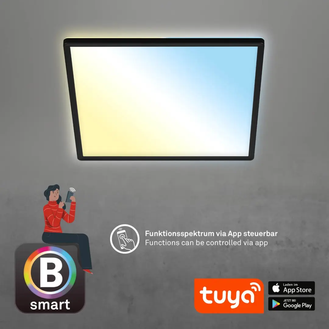 Briloner Slim S LED Plafondlamp 22W - Nachtlicht & Timer - 42cm Zwart