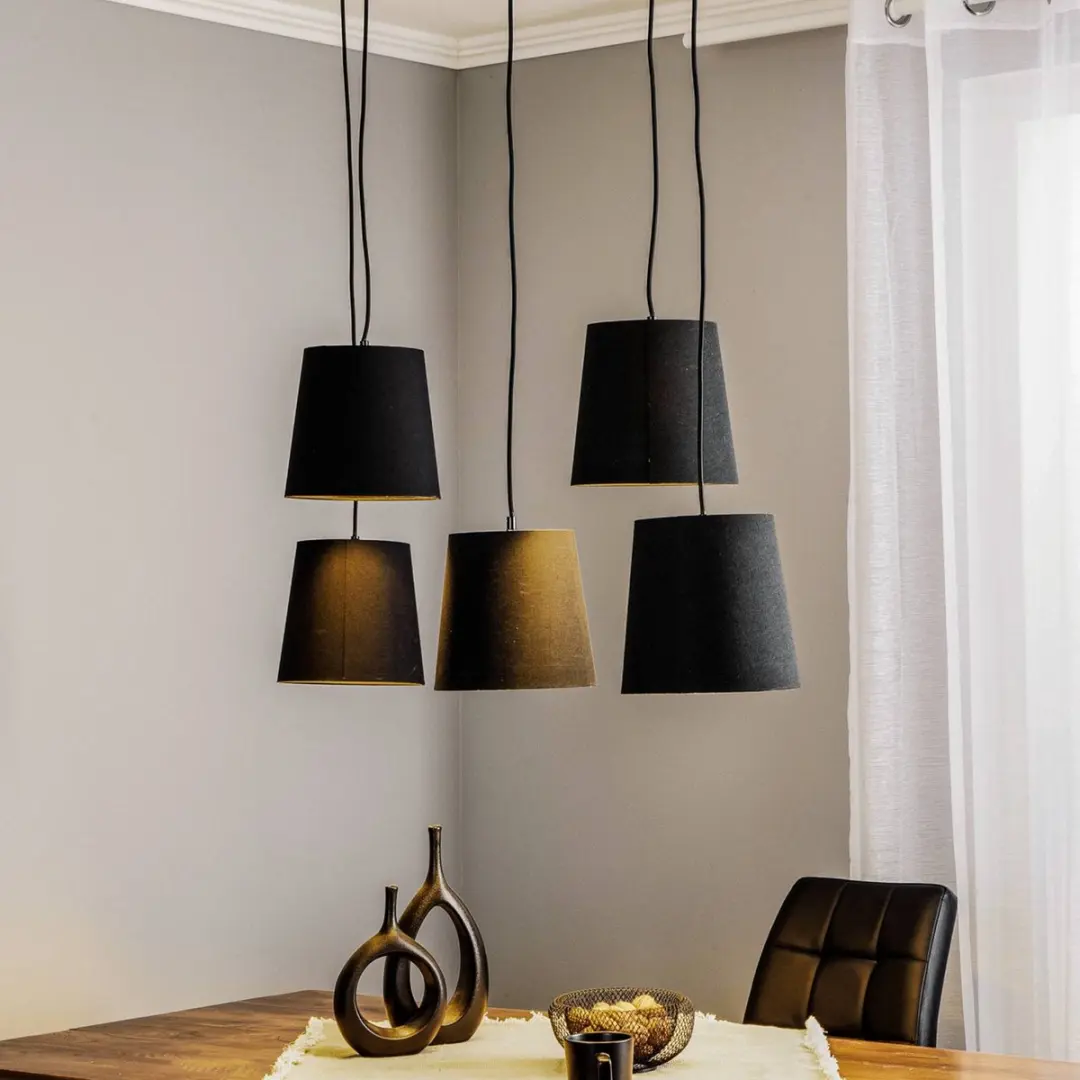 Lucande Hanglamp 5-lichts E27 - Zwart/licht hout