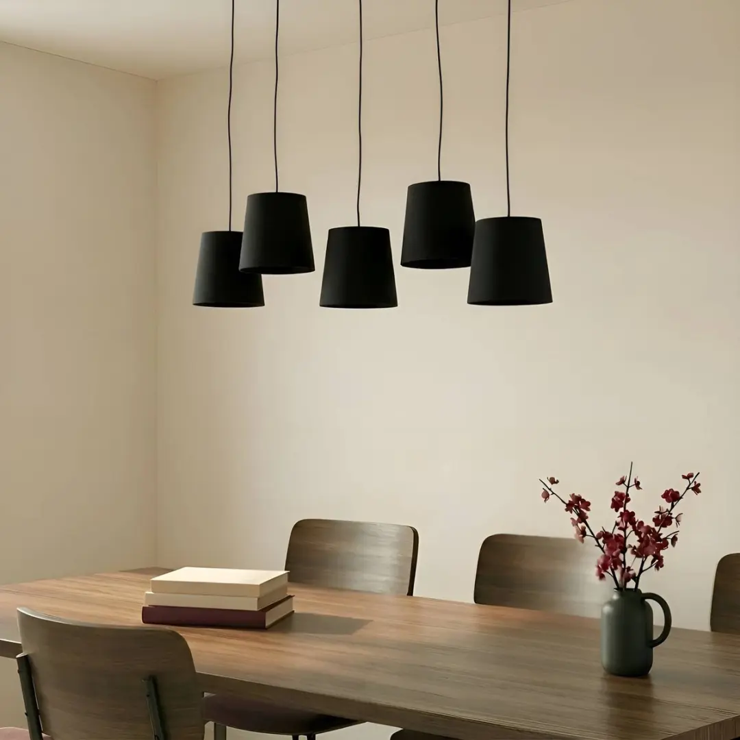 Lucande Hanglamp 5-lichts E27 - Zwart/licht hout