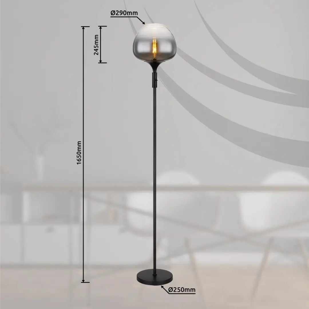 Globo Maxy Vloerlamp 150cm - Smoked E27 - Matt zwart