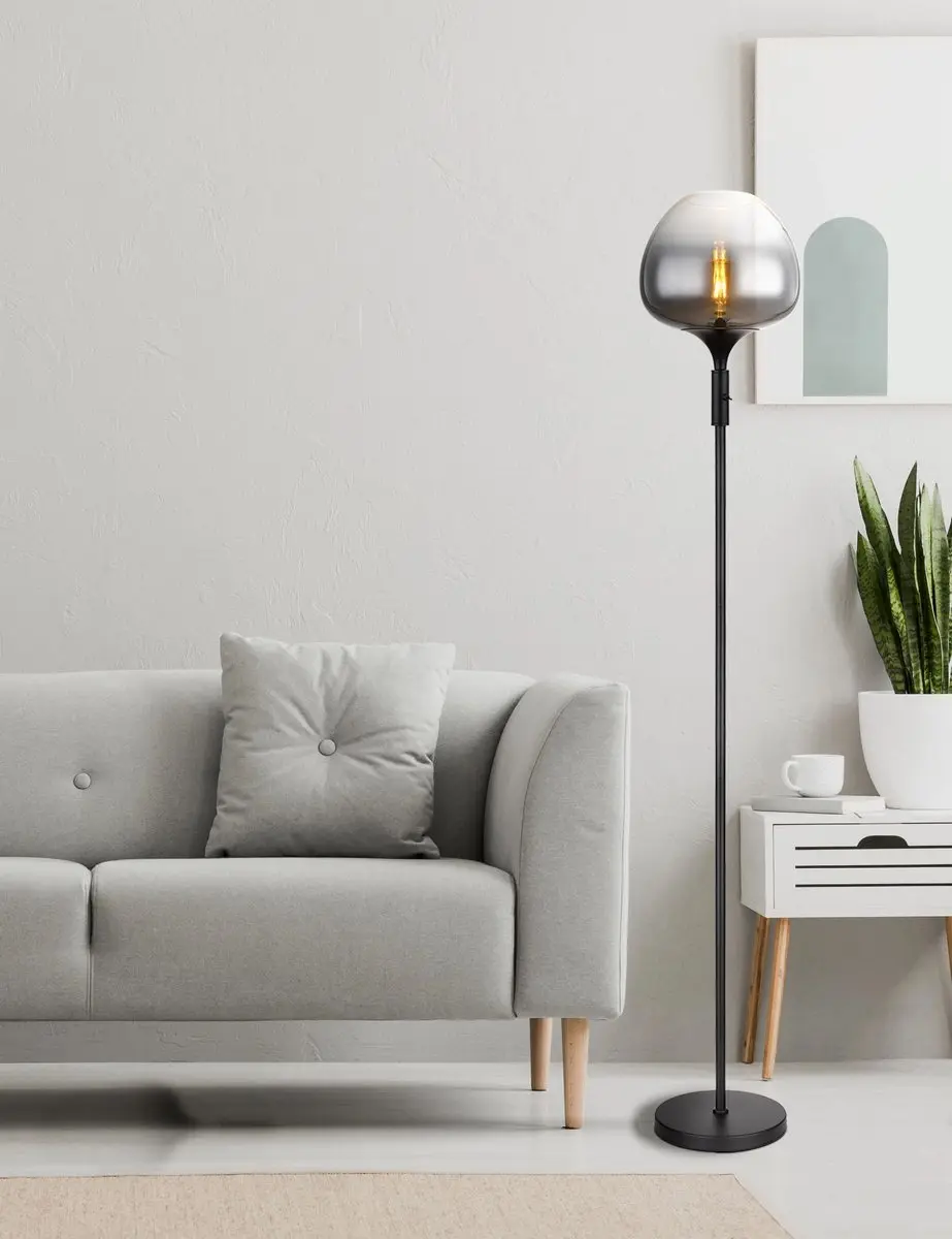 Globo Maxy Vloerlamp 150cm - Smoked E27 - Matt zwart