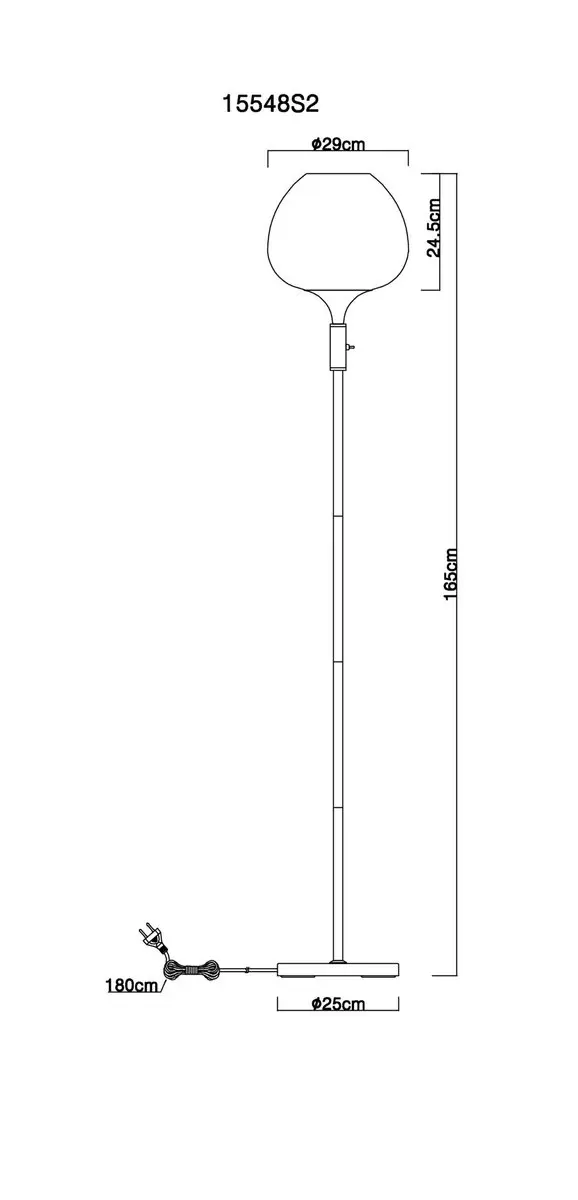 Globo Maxy Vloerlamp 150cm - Smoked E27 - Matt zwart