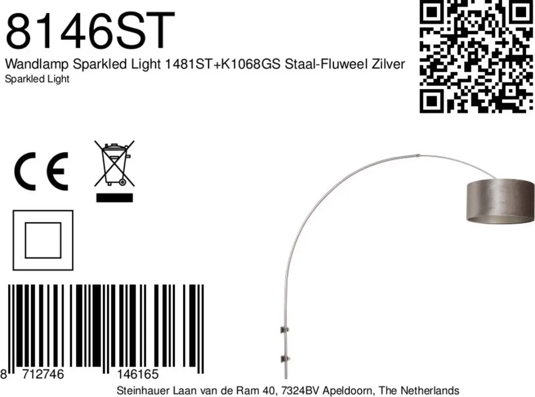 Steinhauer Sparkled Light 8146ST Wandlamp - 40cm - Grijs - afbeelding 6 van 6