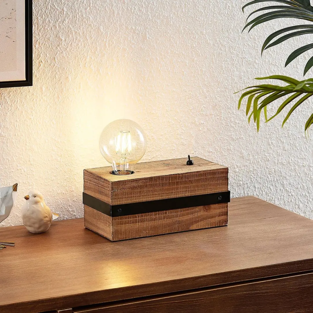 Lindby Tafellamp 1 Licht - Hout/Metalen - E27 - Bruin/Zwart
