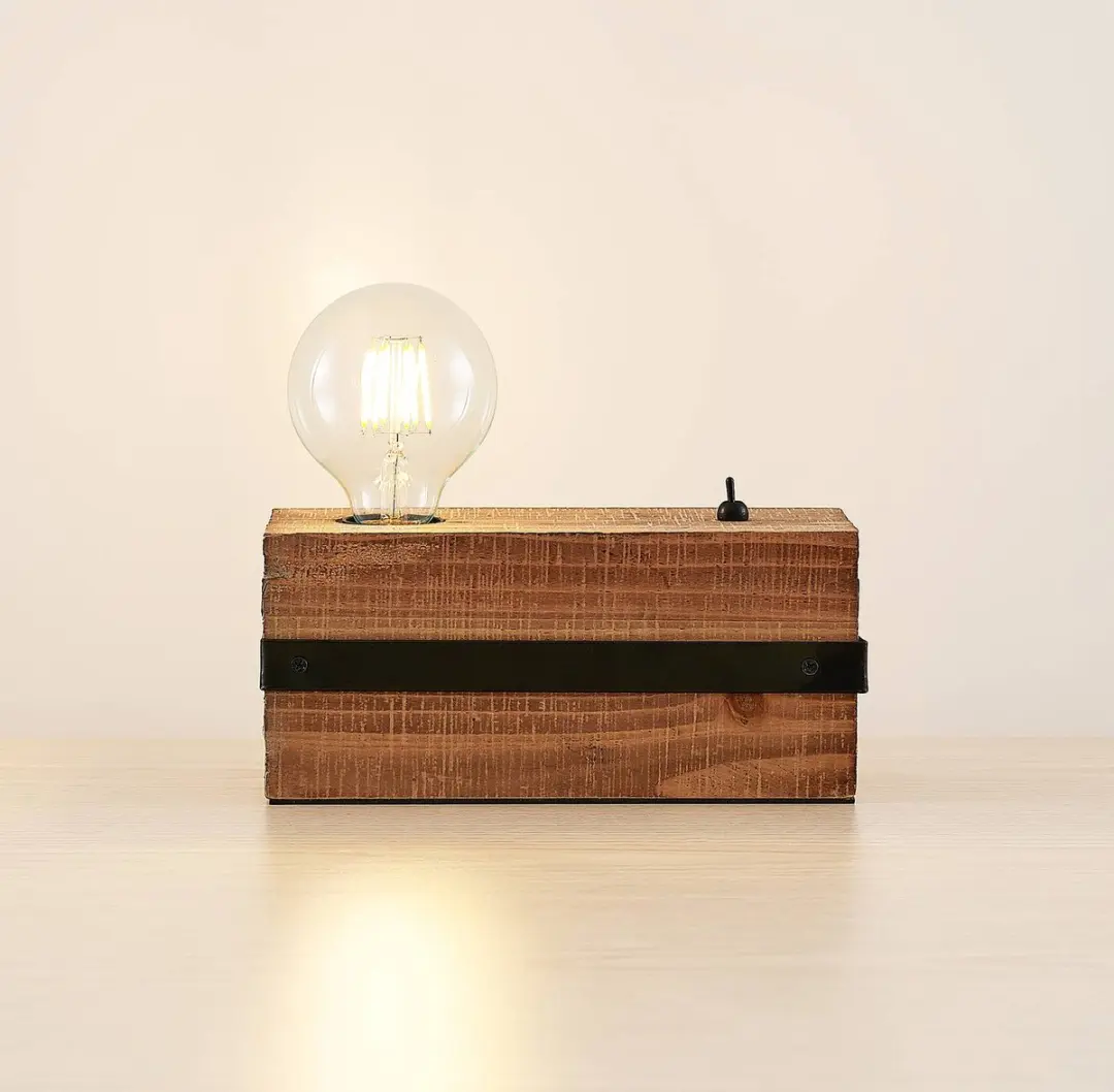 Lindby Tafellamp 1 Licht - Hout/Metalen - E27 - Bruin/Zwart