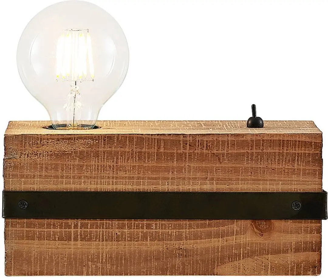 Lindby Tafellamp 1 Licht - Hout/Metalen - E27 - Bruin/Zwart